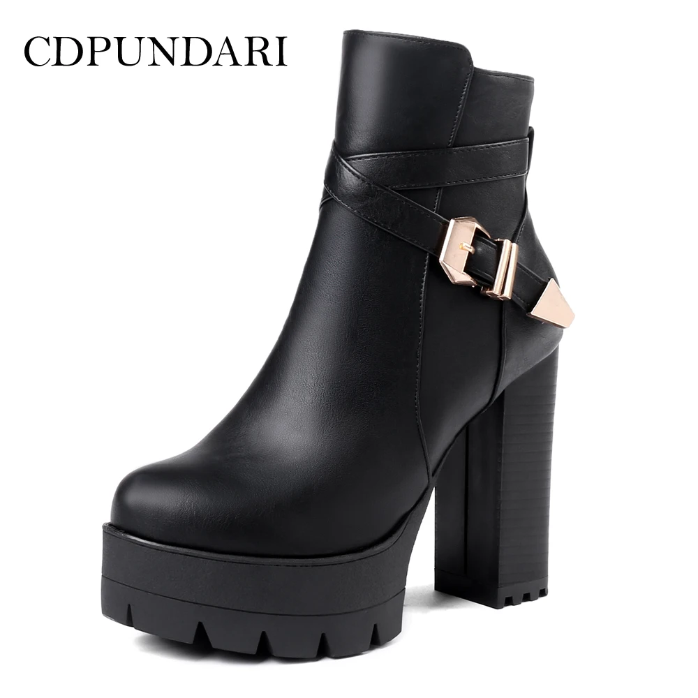 Женские ботильоны на молнии CDPUNDARI черные ботинки платформе и очень высоком