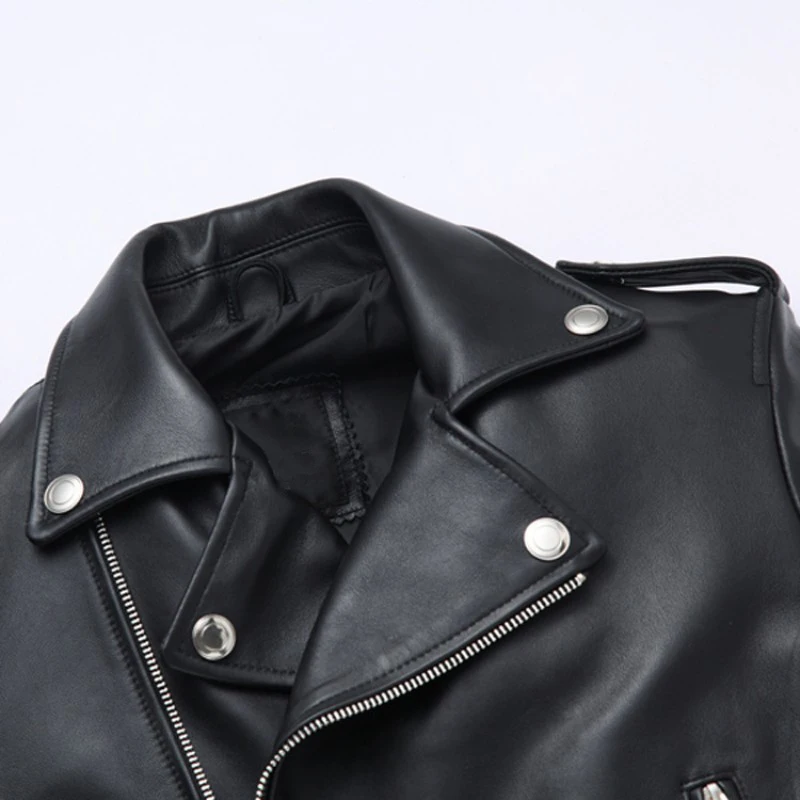 Новая овчина мотоциклетная куртка из натуральной кожи мужская куртка с отложным воротником с блестками байкерская куртка на молнии черная короткая куртка из натуральной кожи