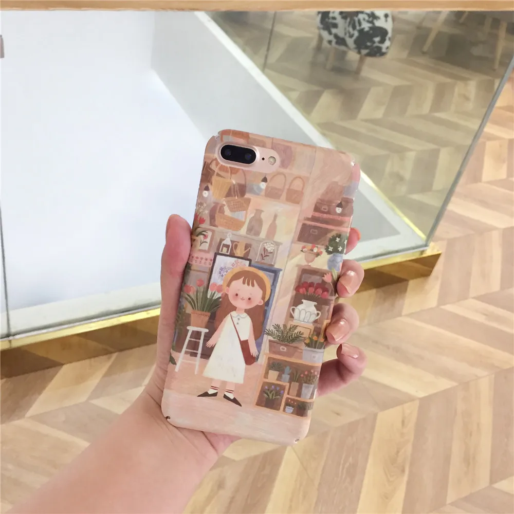 Retro Oil Painting Girl Flower Shop Phone Case For OPPO R9 R9s R11 R11s Plus R15 Pro A57 A59 A83 A77 A79 A5 Matte Hard PC Covers |