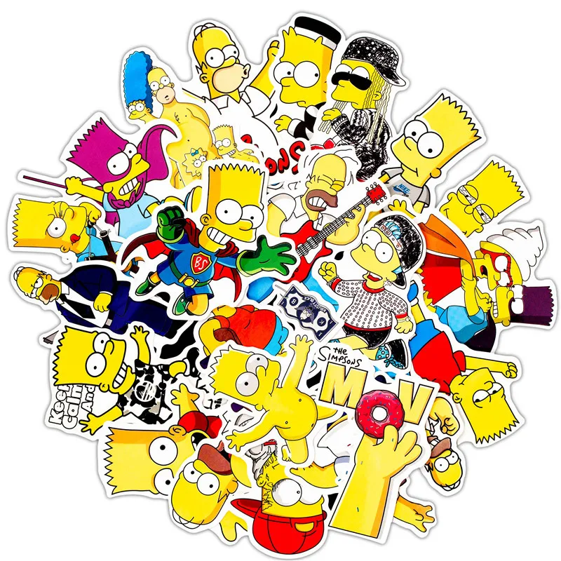 50pcs/Lot Funny Anime Cartoon Simpsons Graffiti Stickers For Moto Car& Suitcase Cool Laptop Stickers Skateboard Kids Stickers