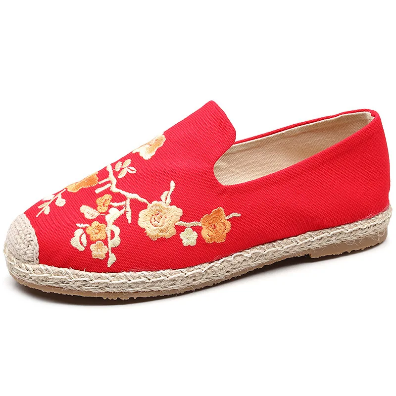Johnature Canvas Flat Shoes Casual Floral Slip-on Round Toe National Style 2021 New Spring/Autumn Embroider Women | Обувь