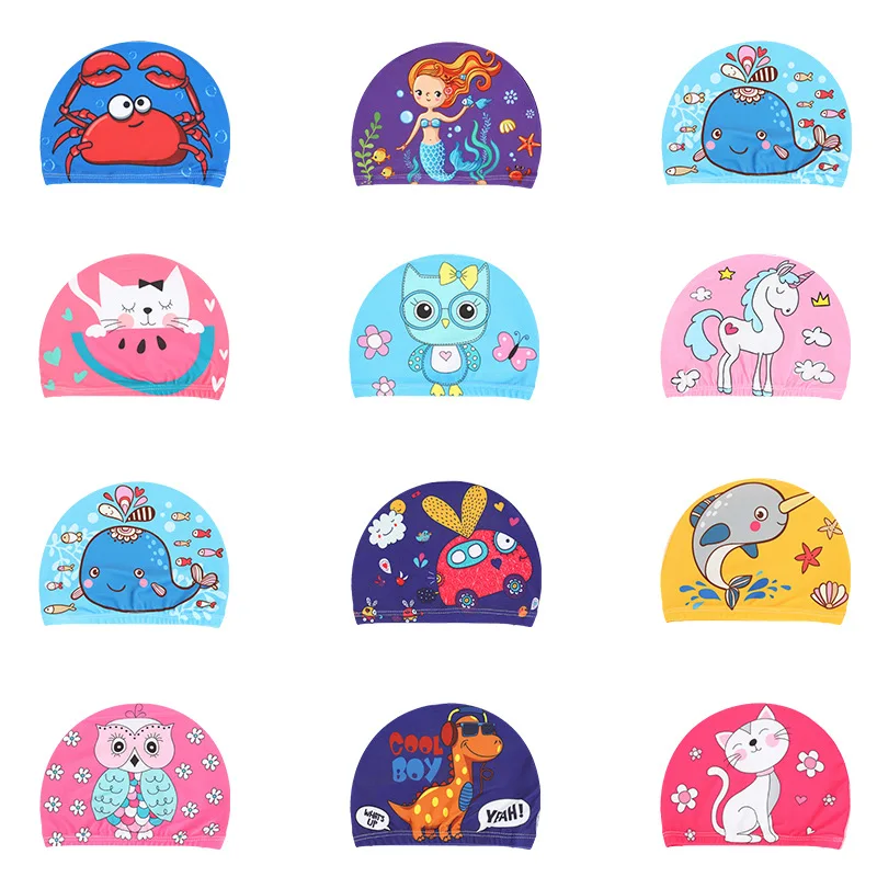 

1PCS Cute Cartoon Printing Children Elastic Printed Swimming Caps Sports Pool Cute Bathing Swim Hat for Children Swimming