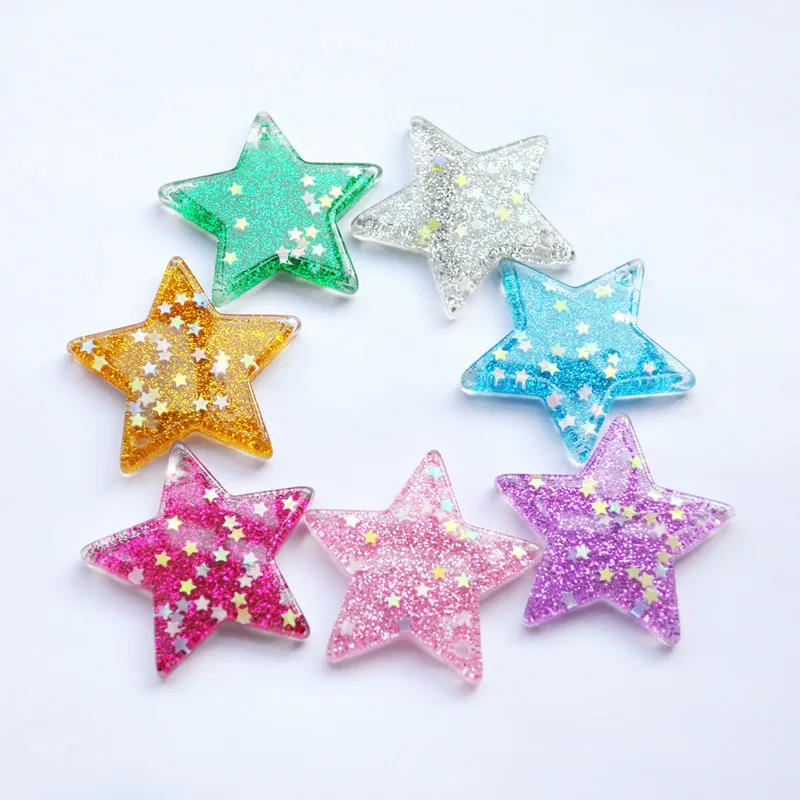 14 шт. 38 мм блестящий глиттер-звезда с шармами для отверстий подвеска ключей на шею