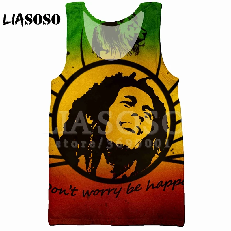LIASOSO 2018 Летние повседневные 3D принт Мужская майка топ жилет регги певица Боб