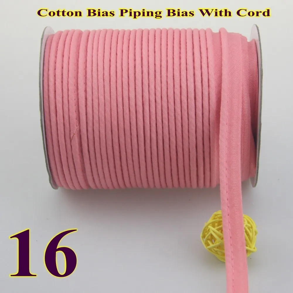16 light pink 50yds Хлопок косой трубопровод, трубопровод лента, косой ленты со шнуром, размер: 12 мм, 1/" 50 ярдов, для DIY одежды ручной работы, различные цвета - Цвет: 16 light pink 50yds