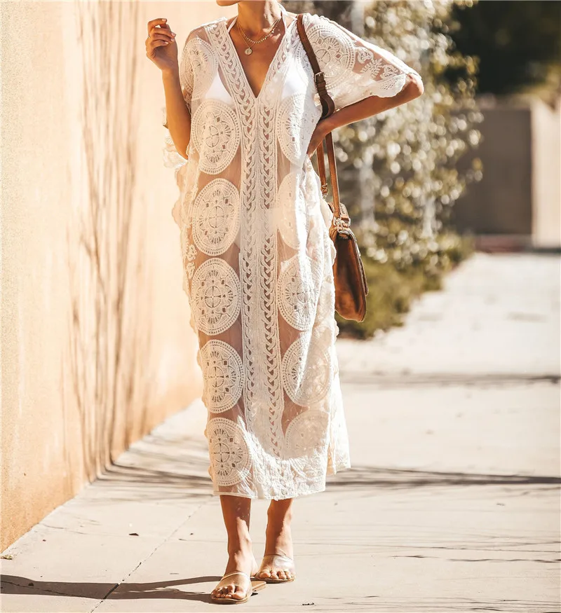 Пляжная парео кафтан пляжная одежда купальник бикини накидка парео-туники для