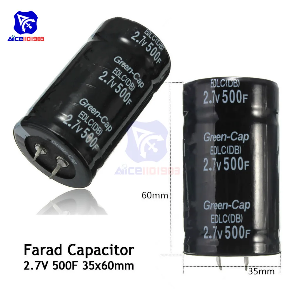 Сверх яркий конденсатор 2,7 V 500F 35*60mm высокочастотный низкий ESR 2 Pin супер конденсатор для Автомобильная стереоколонка батарея
