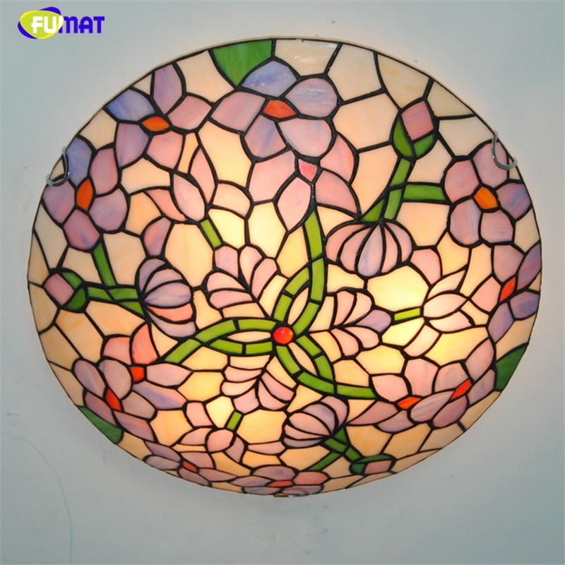 

FUMAT 16" Wisteria Ceiling Lamps Tiffany Purple Floral Stained Glass Ceiling Light For Bed Room Dining Room Kitchen LED Art Lamp