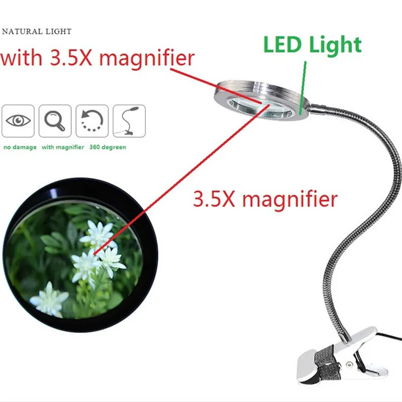 Настольная лампа Светодиодная лупа 3.5X лампа для вышивки тату ногтей Перманентный макияж настольная лупа лампа 8 Вт usb зарядка