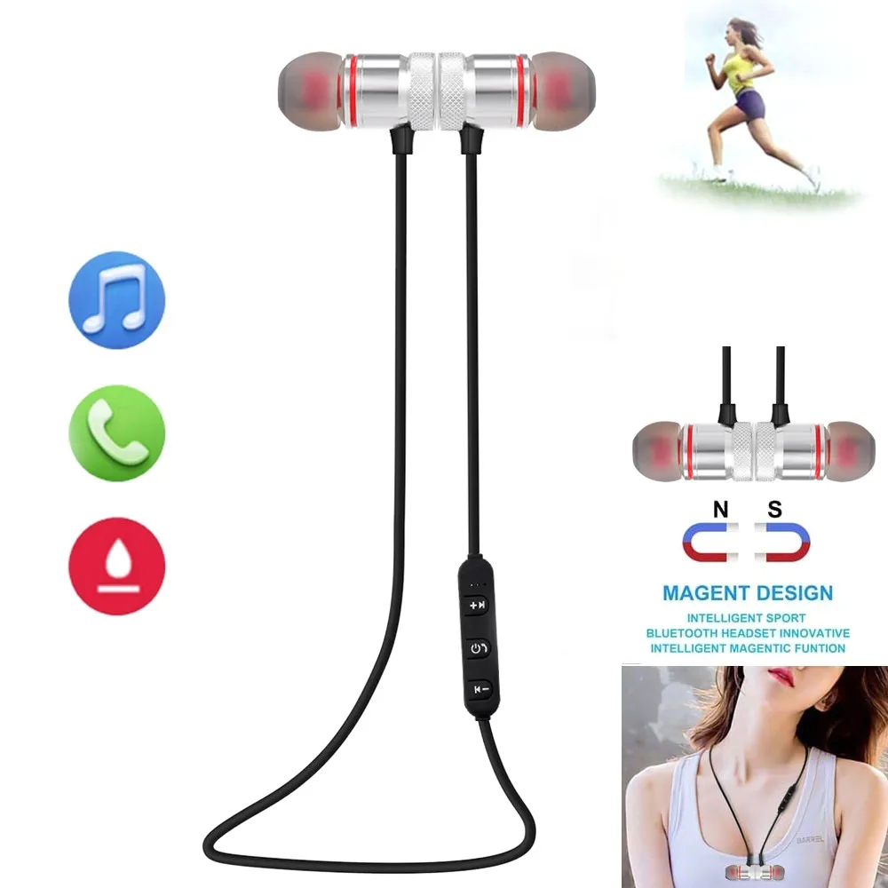 Шейным Bluetooth наушники Беспроводной гарнитура работает спортивные для телефона MP3