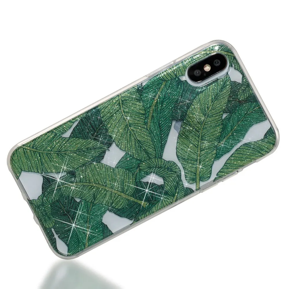 KISSCASE роскошный блестящий чехол для iPhone 6 S 7 8 X XS лист узор Plus Fundas Coque Capa |
