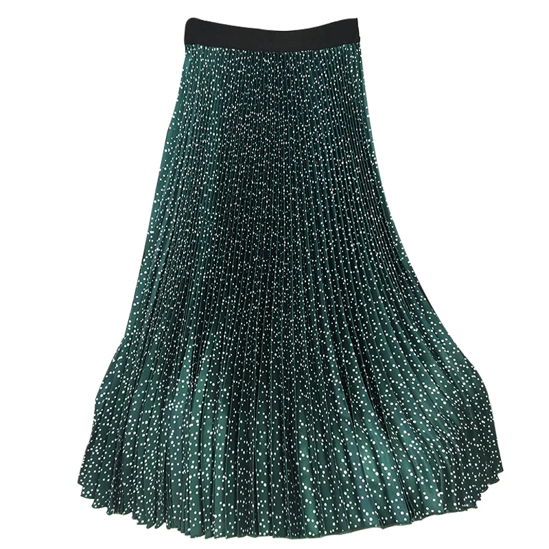 

New Vintage Women High Waist Polka Dot Pleated Skirt Satin Medium Long A Lien Skirts Female Spring and Summer Skirts