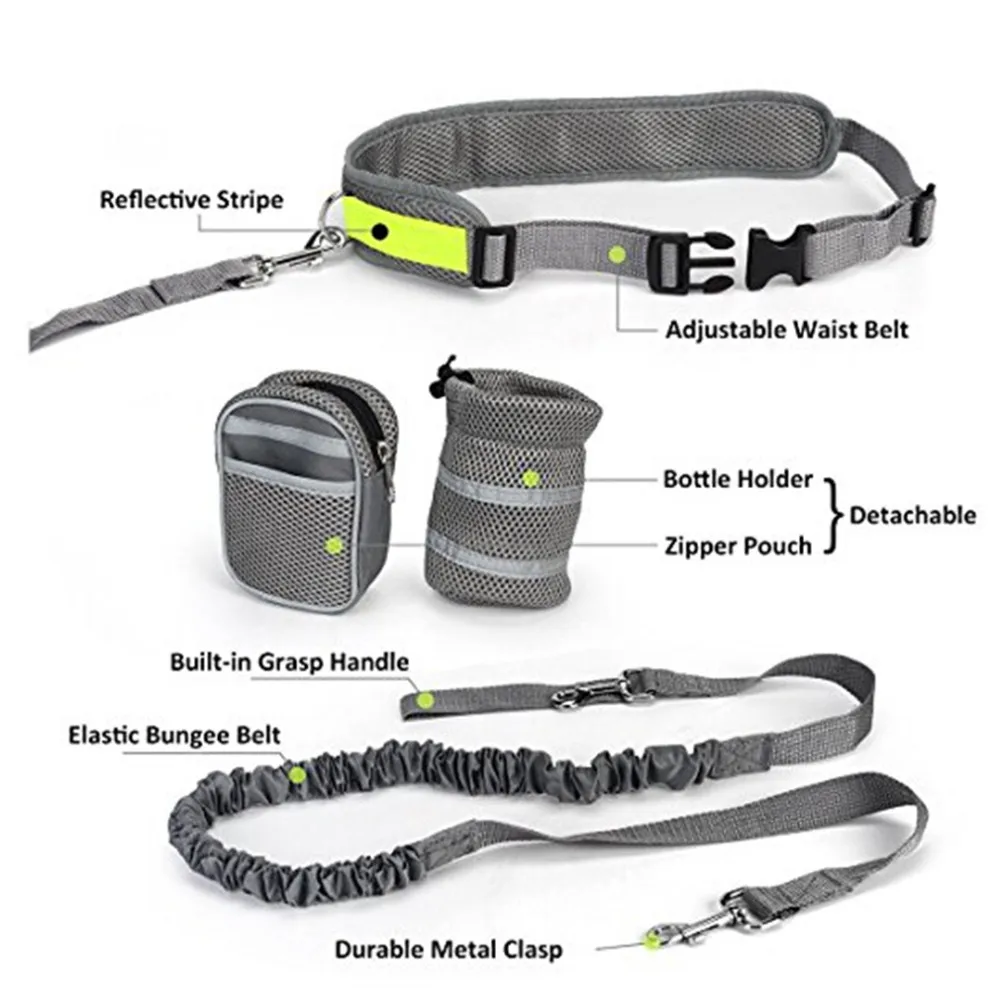 Hands Free поводок для собак, кошек, бега, бега, для бега, мягкий поясной ремень, Светоотражающая полоса, эластичный поводок, идеальный для прогулок, тренировочный поводок для собак, набор