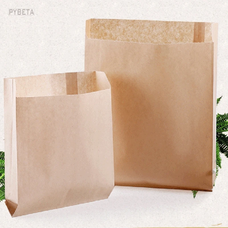 

100pcs- Kraft Paper Grease Proof Gusset Pouch Disposable Food Packaging Bag for Fried Chicken Chips Takeout