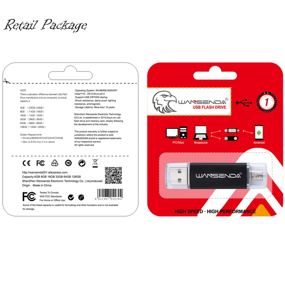 Новый USB флеш накопитель WANSENDA OTG 16 ГБ 32 64 128 256 Флэшка высокоскоростная usb флешка для