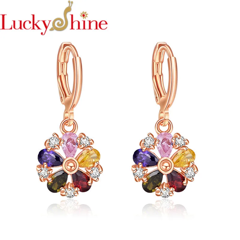 Luckyshine новые свадебные ювелирные изделия из розового золота многоцветные серьги