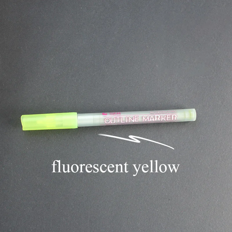 yellow-3pcs STA 6Colors Outline Markers Multifunctional Glare Color Edge Pen Highlighter Waterproof Paint Marker Pen brush School Supplies - Цвет: yellow-3pcs