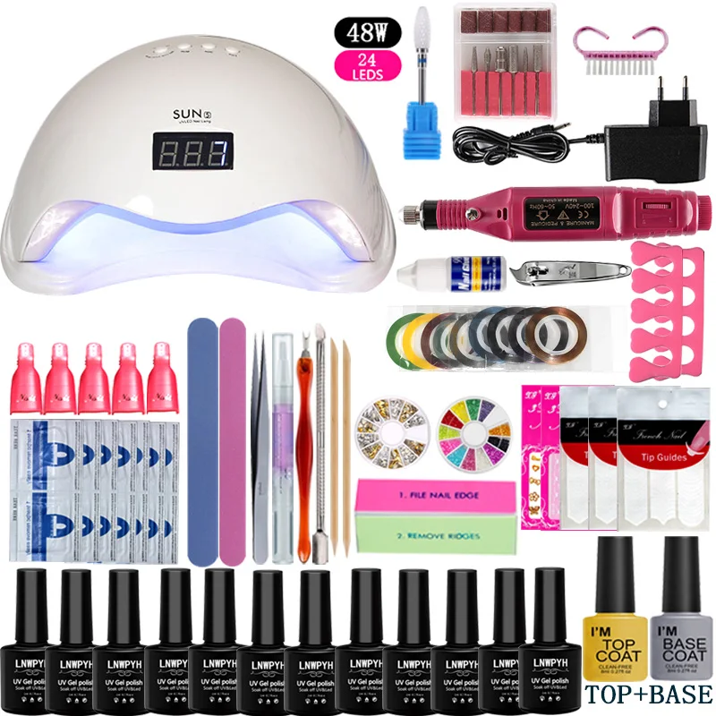 54/48/36 W УФ-лампы 12 Цвет Soak Off Gel Nail верхний слой геля Набор для маникюра маникюрный