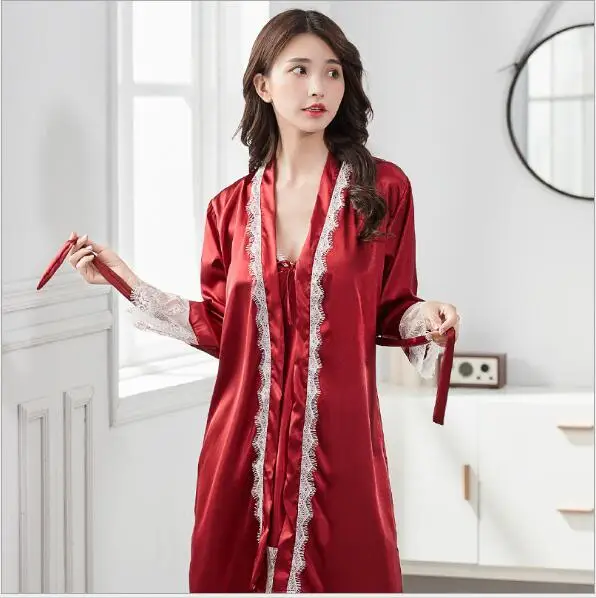 Женские ночные рубашки Fdfklak ночная рубашка халат шелковая комплект из двух