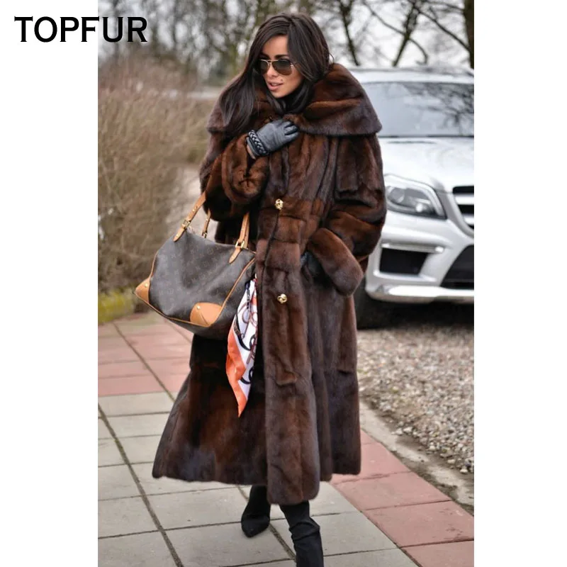 TOPFUR More Style New Real Fur Coat Women Long Mink Fur Coats Luxury Winter Fashion Warm Mink Fur Customizable Jacket long coat