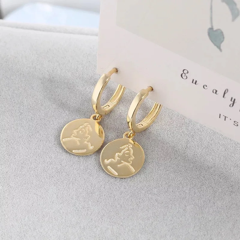 New S925 sterling silver earring fashion portrait round ear bone ear buckle wild personality trend femalegirl ear silver jewelry