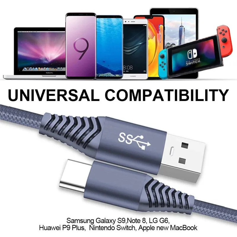1 8 м Тип USB C к 3 0 синхронизации данных Быстрая зарядка кабель для Samsung S10 note10/Huawei mate20