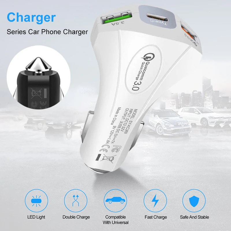 Универсальное USB быстрое зарядное устройство QC3.0 автомобильное для iPhone Micro Type C