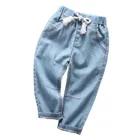 Новинка 2019, детские джинсы, джинсовые брюки со средней талией для мальчиков, на возраст 2-10 лет, весенне-летние тонкие свободные брюки для девочек, Повседневные детские джинсовые брюки
