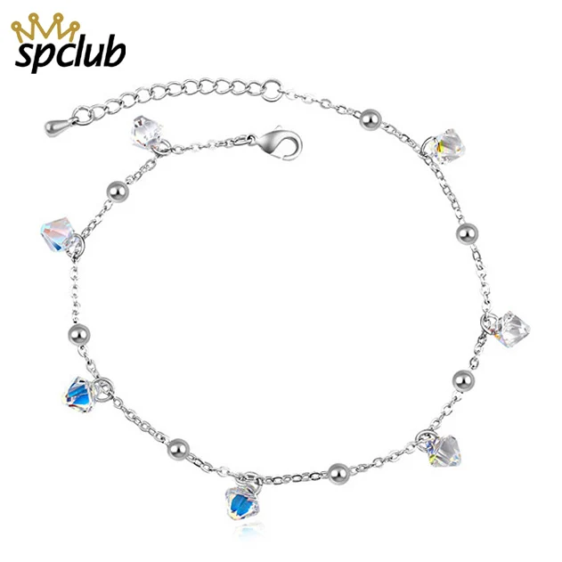 Женский браслет с цепочкой роскошный блестящий из кристаллов Сваровски для