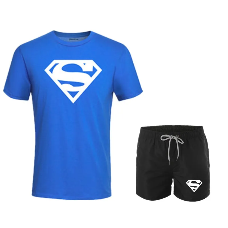 Спортивный костюм для мужчин бренд Фитнес Костюм Супермена летняя рубашка