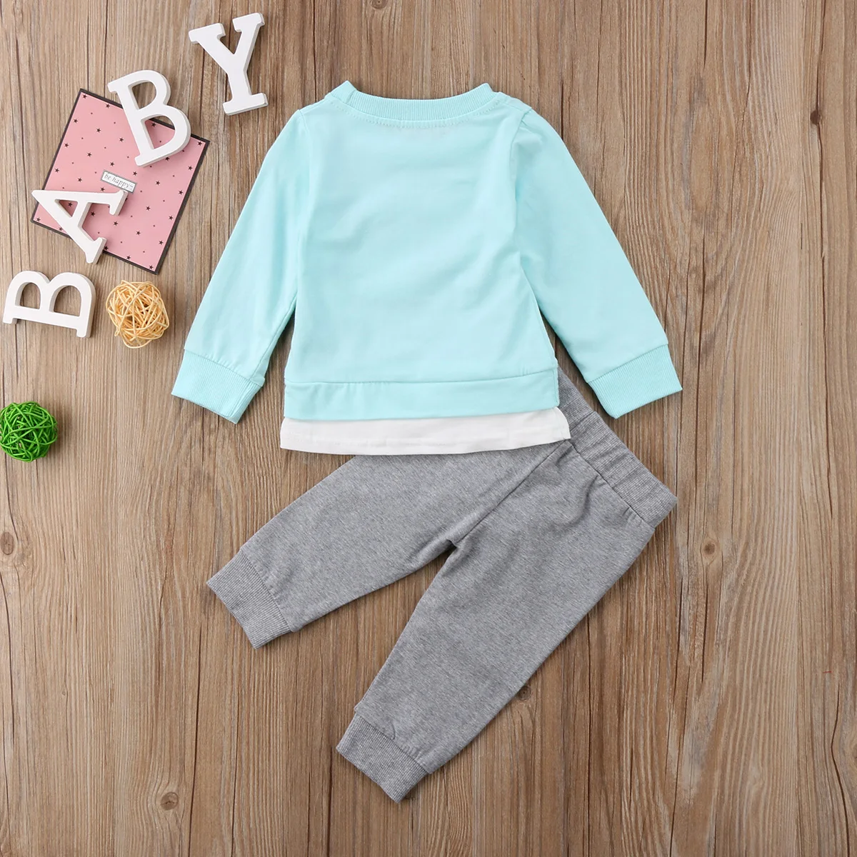 2pcs Toddler Kid Girls 2018 Long Sleeves T-shirt Pink Blue Tops + Gray Knee Pants Outfits Casual Spring Autumn Set Clothes | Детская