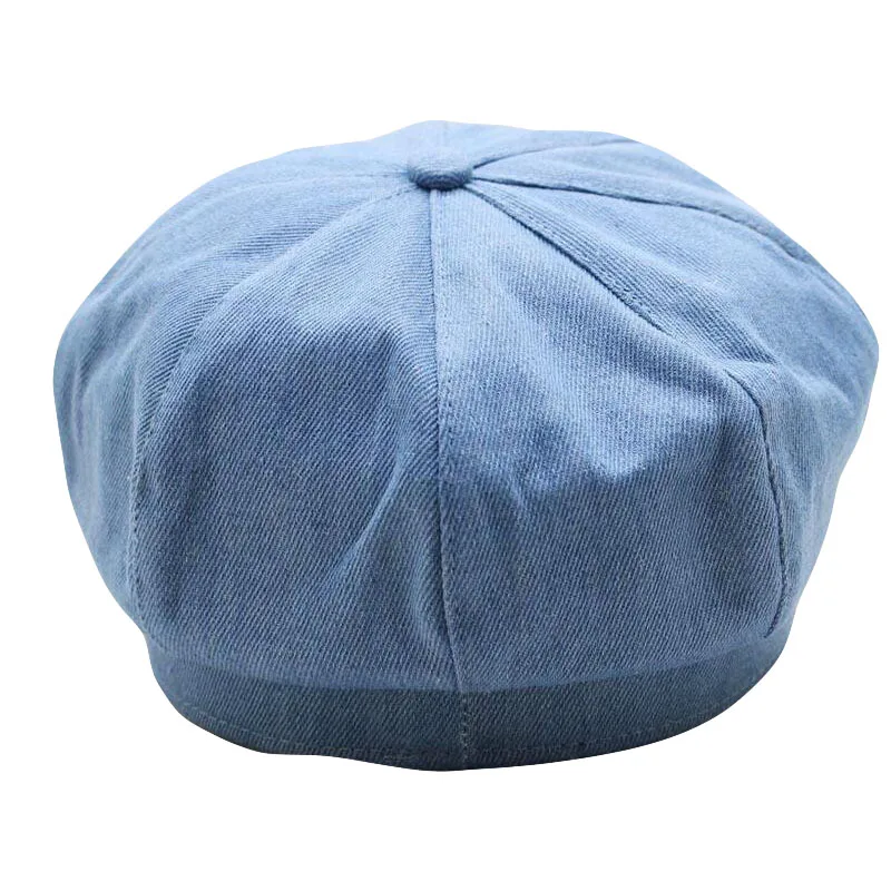 Женская восьмиугольная кепка для отдыха Дамский джинсовый берет ковбойская