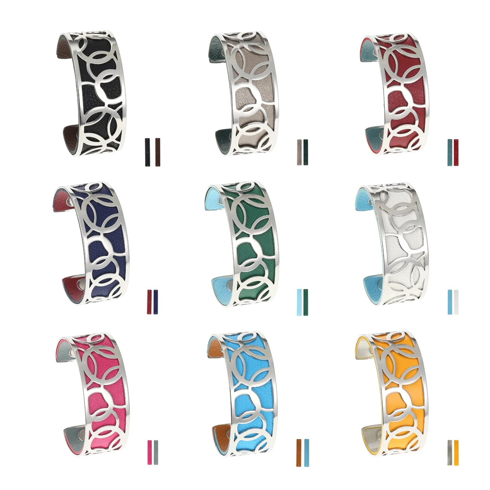 

Legenstar 2023 New Leather Cuff Bracelets Bangles for Women Stainless Steel Reversible Leather Hoop Manchette Femme Pulseiras