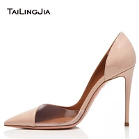 2019 popular transparent pvc high heels women pumps sexy shallow shoes patent leather wedding shoes stiletto shoes plus size 46