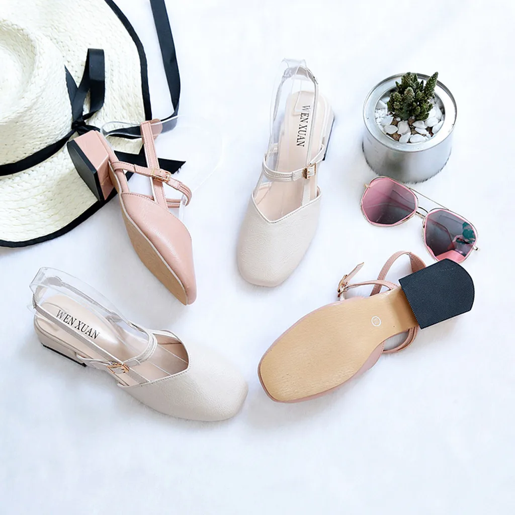 Женская модная повседневная обувь на среднем каблуке с круглым носком и пряжкой