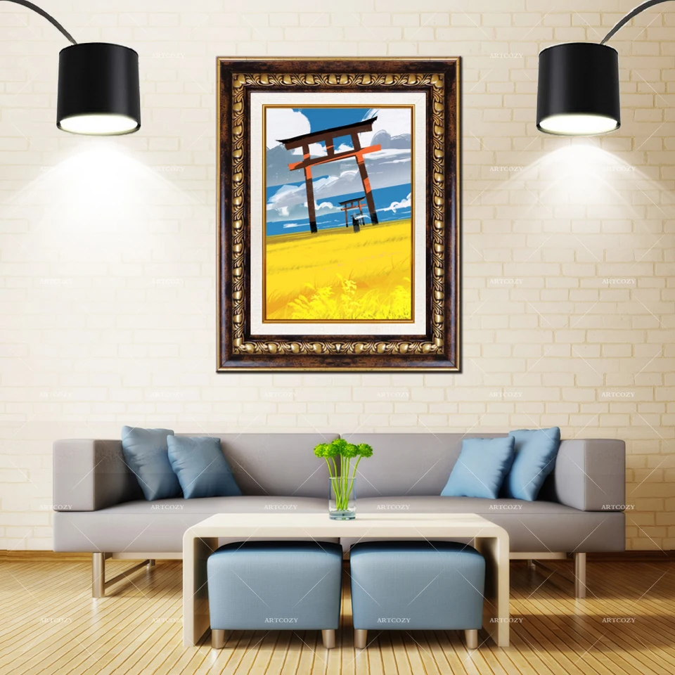 Artcozy Golden Frame Abstract Torii Waterproof Canvas oil Painting | Дом и сад