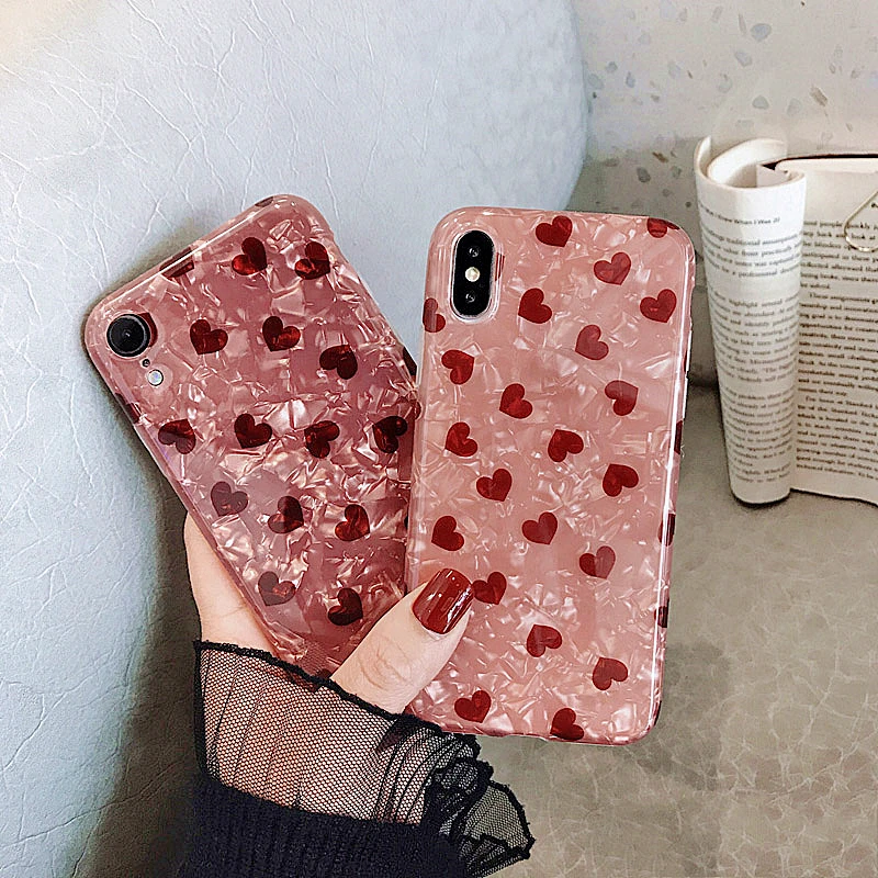Чехол для телефона с сердечками iphone XR Max X XS 6 6S 7 8 plus раковины сердечки мягкий