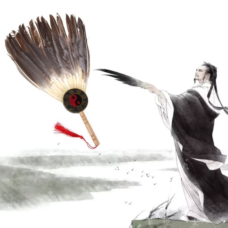 Древний китайский Zhuge Liang черное перо Ручной Веер бамбуковый веер украшение танец