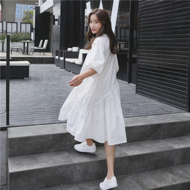 Женское плиссированное платье до колен повседневное свободное асимметричное в