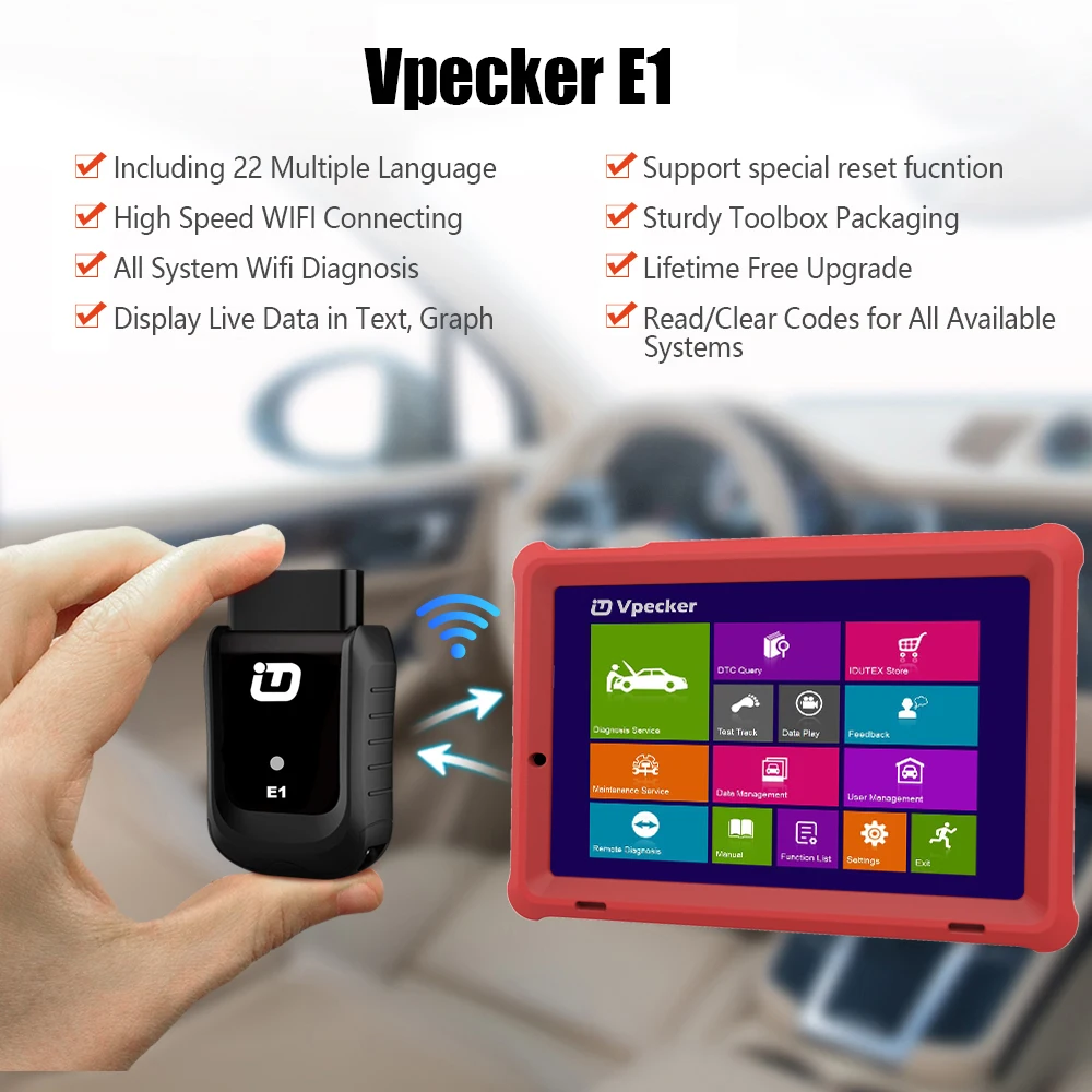 Vpecker E1 полная система OBD2 WiFI автоматический сканер ABS SRS Immo EPB DPF масляный Сервис
