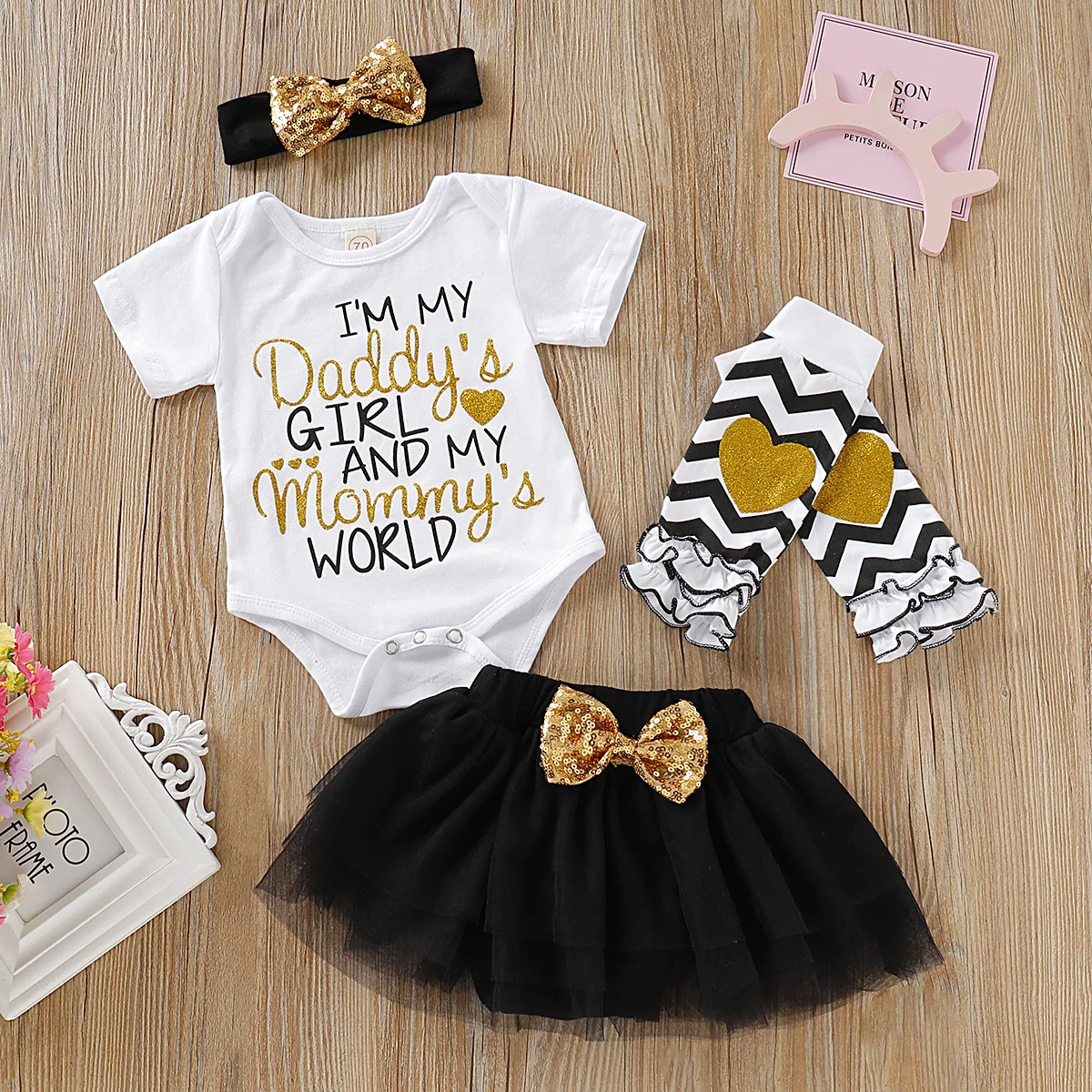 Комплекты для маленьких девочек из 4 предметов комбинезон с буквенным принтом