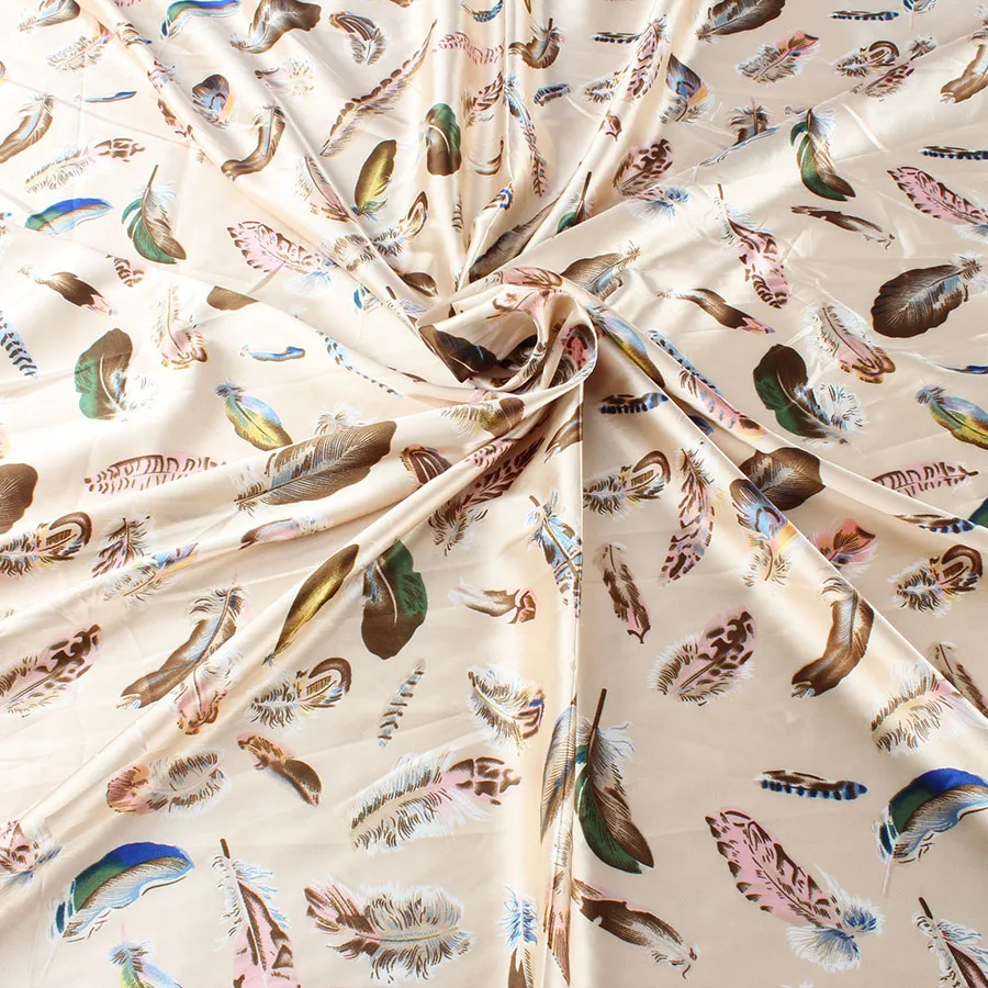 1 ярд стрейч атласные перья узор эластичный имитация шелка шармёз для