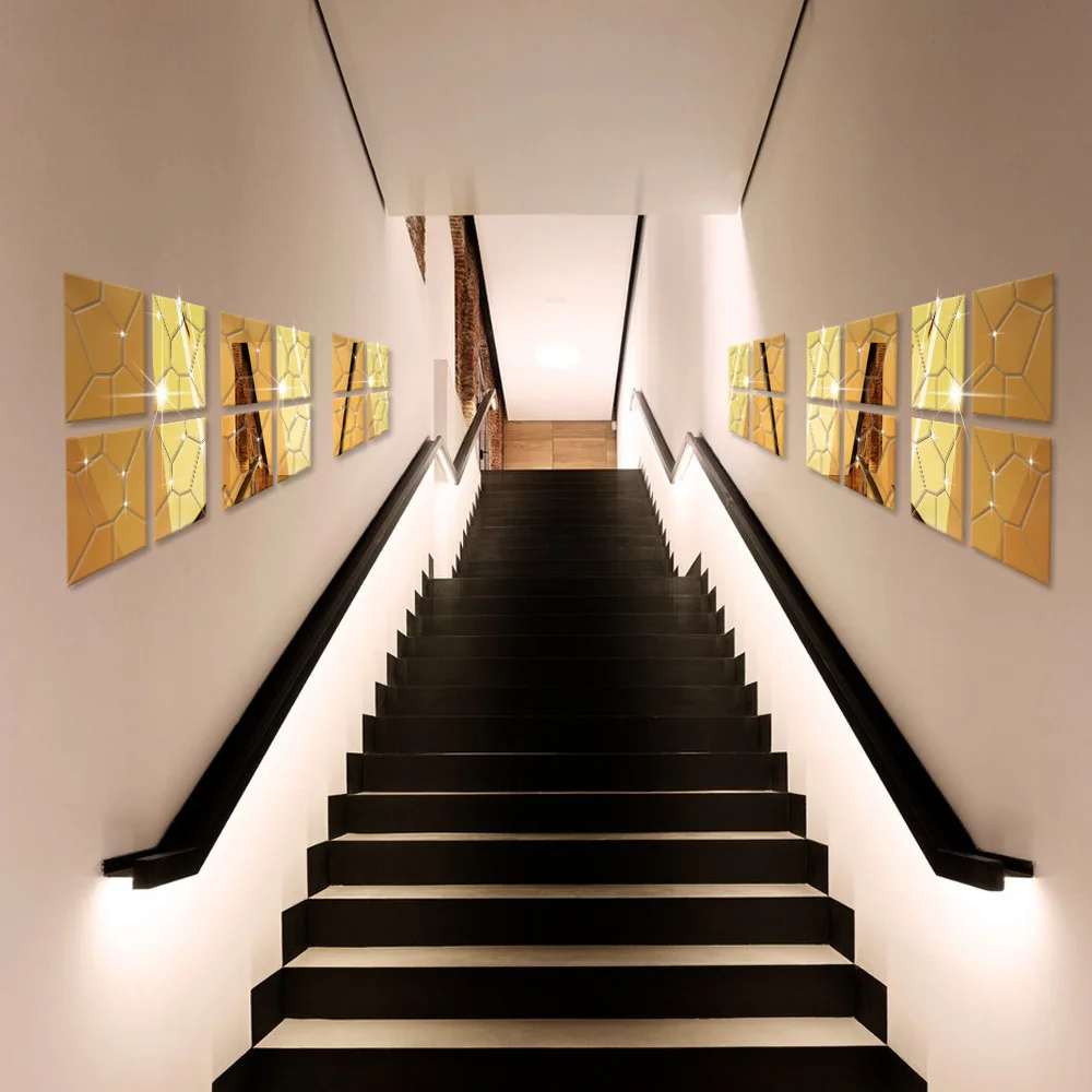 Акриловые зеркальные декоративные настенные наклейки с геометрическим рисунком