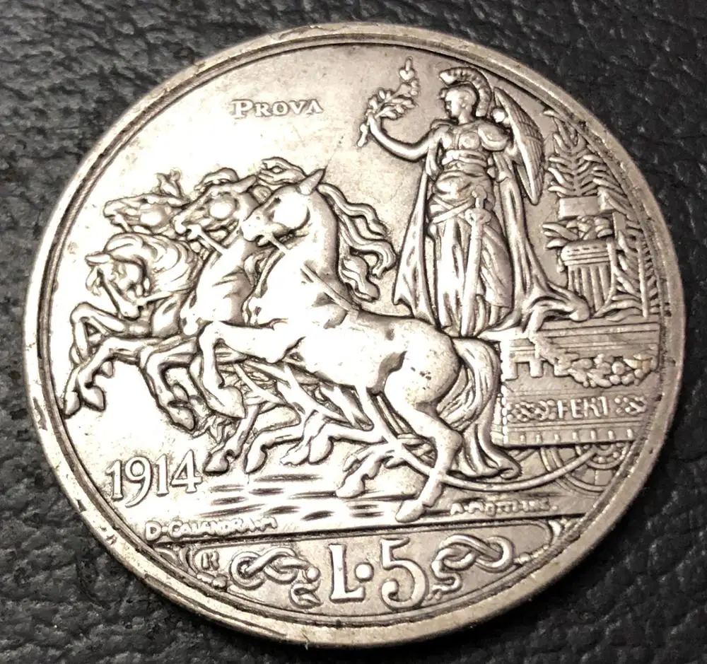 1914 г. Италия 5 ирир Витторио эмануеле III (прова) Посеребренная монета|silver rare coins|silver