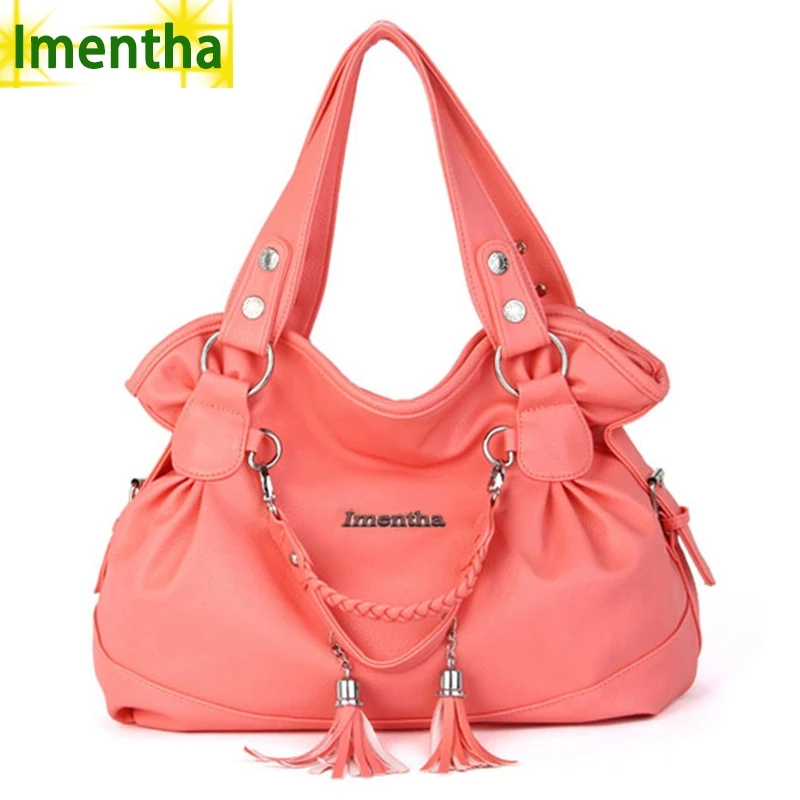 Новинка 2017 модная розовая женская сумка на плечо с кисточками большая
