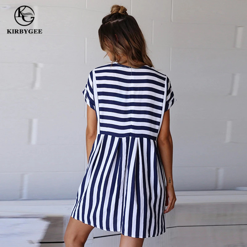 Платье-мини в полоску с коротким рукавом стиле ретро | Женская одежда