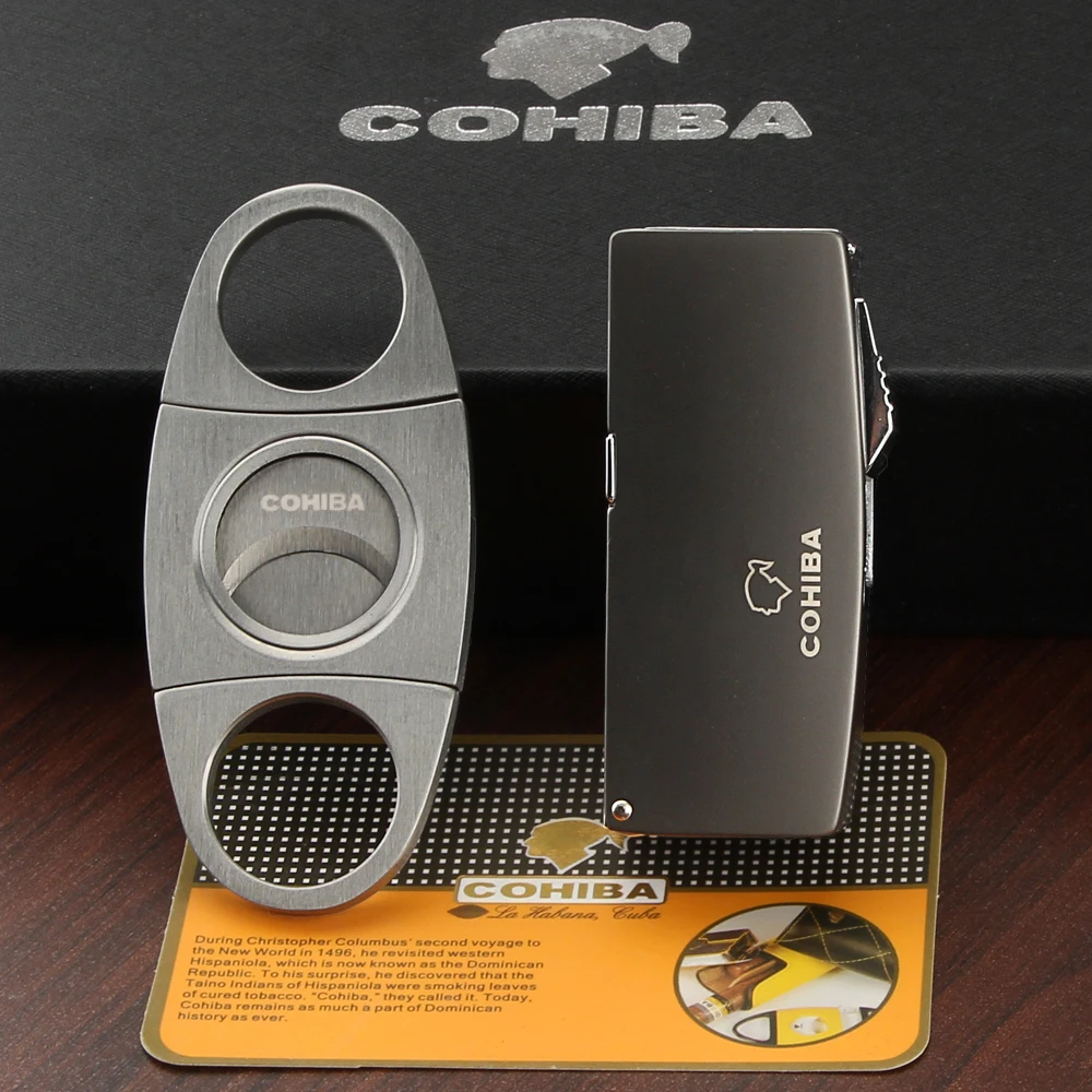 

GALINER Gadgets Metal Cigar Cutter Guillotine Built-in Punch Stainless Multifunctional Gas Cigar Cigarette Lighter With Gift Box