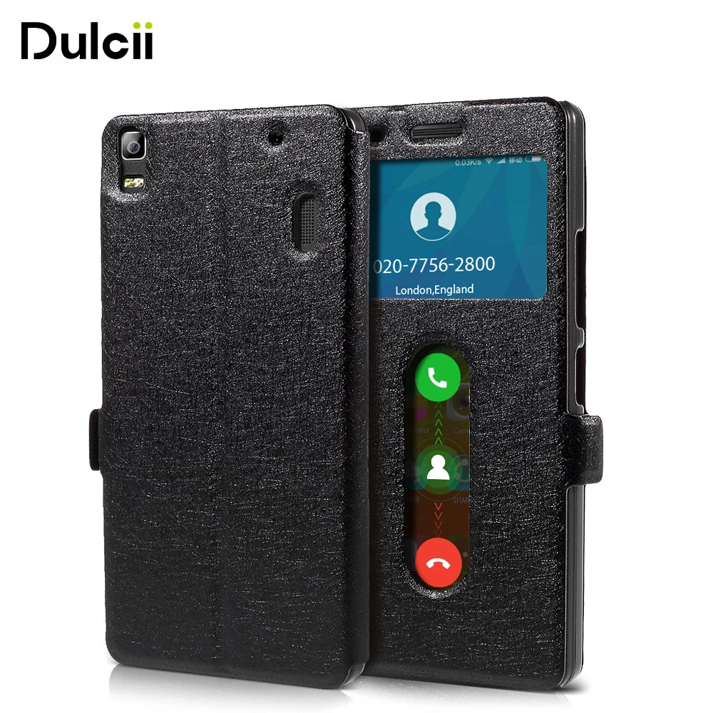 DULCII для Lenovo K3 Note A7000 случае шелковая текстура Dual View Окно PU кожаный чехол A 7000 K50-t5