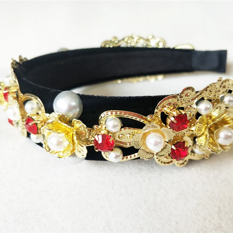 Women Retro Gold hair Band head Buckle Pearl Zircon Hair Accessories Hairband Flower Crown Headband For Girl Bows Tiara | Украшения и