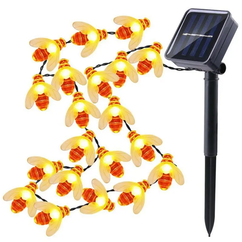 KZKRSR теплый белый 5 м/6 м гирлянда 20/30 Led мед пчела Солнечная энергия сказочная лампа